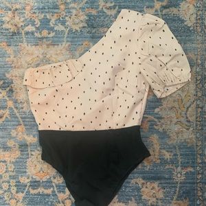 Nasty Gal Black and Cream Polka Dot Bodysuit